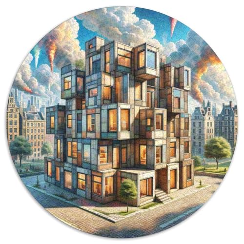 Cube Häuser 1000 PCS Puzzle Rundpuzzle Schwieriges Großes Stressabbau-Spielzeug Für Erwachsene Und Kinder 1000pcs (67.5x67.5cm) von QIAVXZIP
