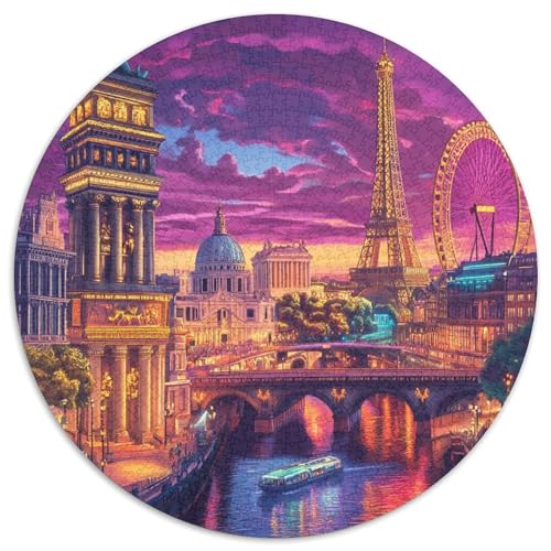Eiffelturm 1000 Teile Künstlerisches Jigsaw Puzzle Circular Puzzles Schwieriges Großes Stressabbau-Spielzeug Für Erwachsene Kinder Kreativ 1000pcs (67.5x67.5cm) von QIAVXZIP