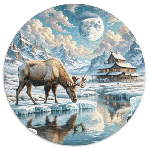 Elch Trinken EIS 1000 PCS Puzzle Kunst Rundpuzzle Schwieriges Großes Stressabbau-Spielzeug Für Erwachsene Und Kinder 1000pcs (67.5x67.5cm) von QIAVXZIP