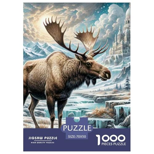 Elch Trinken EIS 1000 Teile Klassische Puzzle Tier, Teile Passen Perfekt Zusammen, Geschicklichkeitsspiel, Premium Quality, Stressabbau-Spielzeug 70x50cm/1000pcs von QIAVXZIP