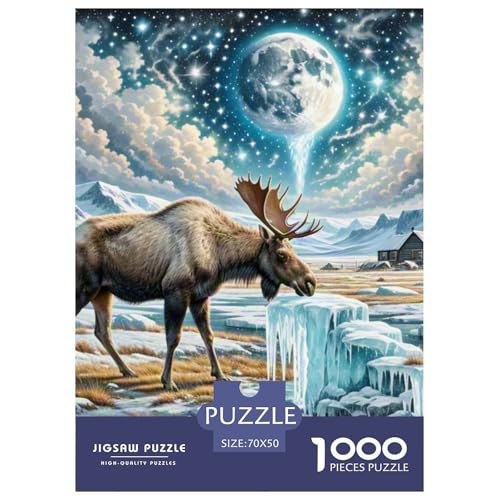 Elch Trinken EIS 1000 Teile Klassische Puzzle Tier Und Kinder, Teile Passen Perfekt Zusammen, Geschicklichkeitsspiel, Perfekt Für Spieleabende, Pädagogisches 70x50cm/1000pcs von QIAVXZIP