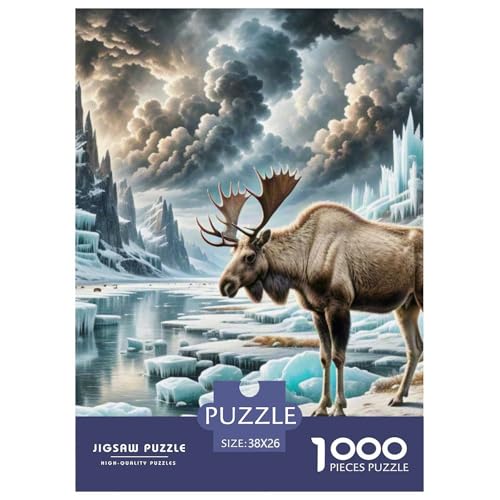 Elch Trinken EIS 1000 Teile Schwieriges Großes Puzzle Tier, Teile Passen Perfekt Zusammen, Geschicklichkeitsspiel, Premium Quality, Stressabbau-Spielzeug 38x26cm/1000pcs von QIAVXZIP