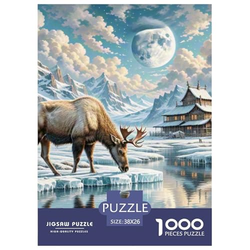 Elch Trinken EIS 1000 Teile Schwieriges Großes Puzzle Tier Und Kinder, Teile Passen Perfekt Zusammen, Geschicklichkeitsspiel, Perfekt Für Spieleabende, Pädagogisches 38x26cm/1000pcs von QIAVXZIP