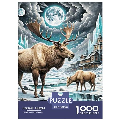 Elch Trinken EIS 1000 Teile Unmöglich Puzzles Tier, Teile Passen Perfekt Zusammen, Geschicklichkeitsspiel, Perfekt Für Spieleabende, Pädagogisches 38x26cm/1000pcs von QIAVXZIP