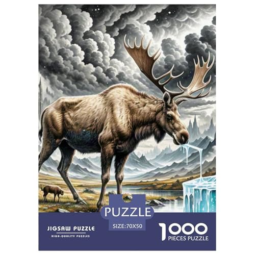 Elch Trinken EIS 1000 Teile Unmöglich Puzzles Tier, Teile Passen Perfekt Zusammen, Geschicklichkeitsspiel, Perfekt Für Spieleabende, Stressabbau-Spielzeug 70x50cm/1000pcs von QIAVXZIP
