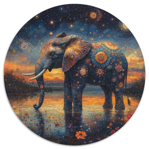 Elefanten 1000 Teile Puzzle Runde Puzzles Schwieriges Großes Stressabbau-Spielzeug Für Erwachsene Und Kinder 1000pcs (67.5x67.5cm) von QIAVXZIP