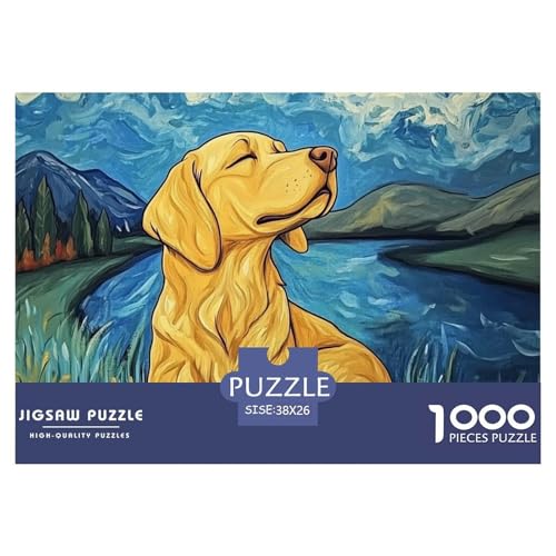 Goldener Retriever 1000 Teile Schwieriges Großes Puzzle Ab 14 Jahren, Teile Passen Perfekt Zusammen, Geschicklichkeitsspiel, Premium Quality, Pädagogisches 38x26cm/1000pcs von QIAVXZIP