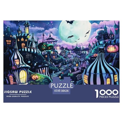 Halloween Dorf 1000 Teile Schwieriges Großes Puzzle Für Die Ganze Familie, Teile Passen Perfekt Zusammen, Geschicklichkeitsspiel, Premium Quality, Stressabbau-Spielzeug 38x26cm/1000pcs von QIAVXZIP