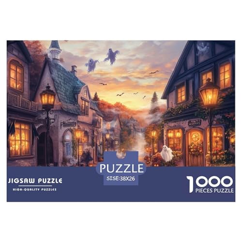 Halloween Dorf 1000 Teile Schwieriges Großes Puzzle Für Erwachsene, Familien, Teile Passen Perfekt Zusammen, Geschicklichkeitsspiel, Premium Quality, Pädagogisches 38x26cm/1000pcs von QIAVXZIP