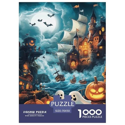 Halloween Dorf 1000 Teile Schwieriges Großes Puzzle Für Erwachsene, Familien, Teile Passen Perfekt Zusammen, Geschicklichkeitsspiel, Premium Quality, Stressabbau-Spielzeug 70x50cm/1000pcs von QIAVXZIP