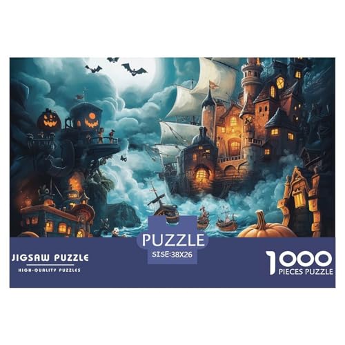 Halloween Dorf 1000 Teile Schwieriges Großes Puzzle Für Erwachsene Und Kinder, Teile Passen Perfekt Zusammen, Geschicklichkeitsspiel, Premium Quality, Stressabbau-Spielzeug 38x26cm/1000pcs von QIAVXZIP