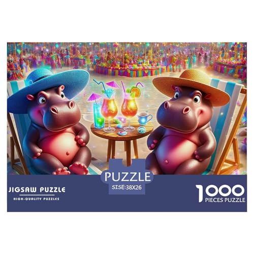 Hippopotamus 1000 Teile Schwieriges Großes Puzzle Tier Ab 14 Jahren, Teile Passen Perfekt Zusammen, Geschicklichkeitsspiel, Premium Quality, Pädagogisches 38x26cm/1000pcs von QIAVXZIP