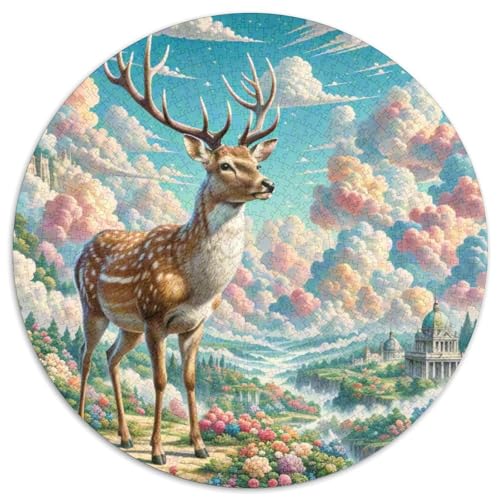 Hirsch 1000 Teile Puzzle Tier Rundes Puzzle Schwieriges Großes Stressabbau-Spielzeug Geeignet 1000pcs (67.5x67.5cm) von QIAVXZIP