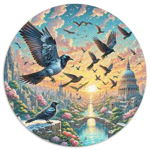 Jackdaw Caching bei Dämmerung 1000 PCS Künstlerisches Jigsaw Puzzle Kunst Rundes Puzzle Schwieriges Großes Stressabbau-Spielzeug Für Erwachsene Und Kinder 1000pcs (67.5x67.5cm) von QIAVXZIP
