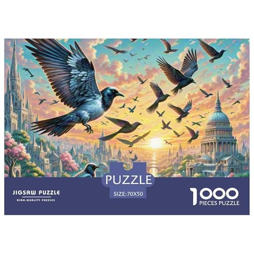 Jackdaw Caching bei Dämmerung 1000 Teile Klassische Puzzle Tier Und Kinder, Teile Passen Perfekt Zusammen, Geschicklichkeitsspiel, Perfekt Für Spieleabende, Stressabbau-Spielzeug 70x50cm/100 von QIAVXZIP