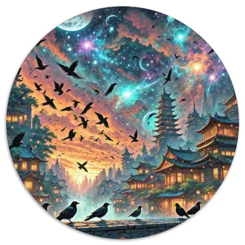 Jackdaw Caching bei Dämmerung 1000 Teile Künstlerisches Jigsaw Puzzle Kunst Runde Puzzles Schwieriges Großes Stressabbau-Spielzeug Für Erwachsene Und Kinder 1000pcs (67.5x67.5cm) von QIAVXZIP