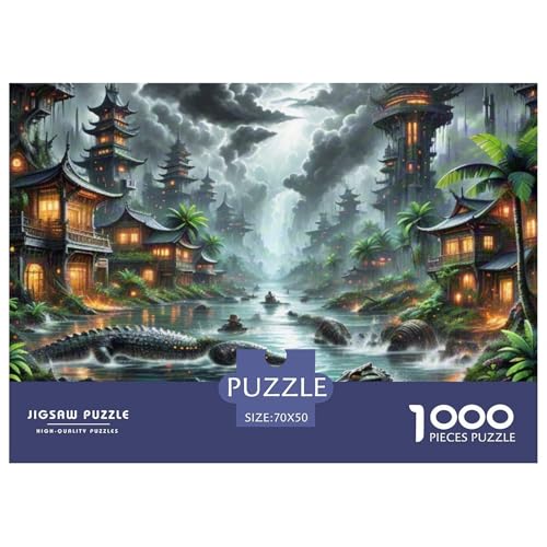 Krokodil versteckt Sich in Mangroven 1000 Teile Klassische Puzzle Tier, Teile Passen Perfekt Zusammen, Geschicklichkeitsspiel, Premium Quality, Pädagogisches 70x50cm/1000pcs von QIAVXZIP
