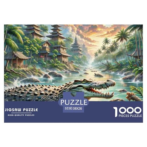Krokodil versteckt Sich in Mangroven 1000 Teile Unmöglich Puzzles Tier, Familien, Teile Passen Perfekt Zusammen, Geschicklichkeitsspiel, Premium Quality, Pädagogisches 38x26cm/1000pcs von QIAVXZIP