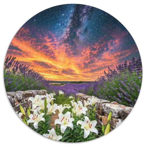 Lilie 1000 PCS Puzzle Blumen Rundes Puzzle Schwieriges Großes Stressabbau-Spielzeug Geeignet 1000pcs (67.5x67.5cm) von QIAVXZIP