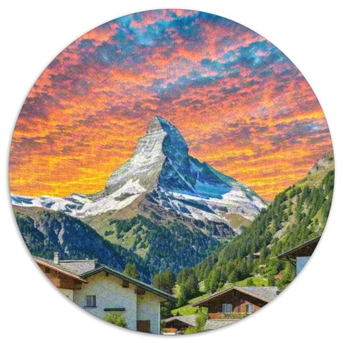 Matterhorn 1000 Teile Puzzle Runde Puzzles Schwieriges Großes Stressabbau-Spielzeug Für Erwachsene Und Kinder 1000pcs (67.5x67.5cm) von QIAVXZIP