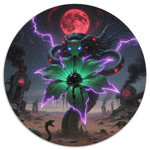 Medusa Sonnenblumen 1000 Teile Künstlerisches Jigsaw Puzzle Runde Puzzles Schwieriges Großes Stressabbau-Spielzeug Geeignet 1000pcs (67.5x67.5cm) von QIAVXZIP