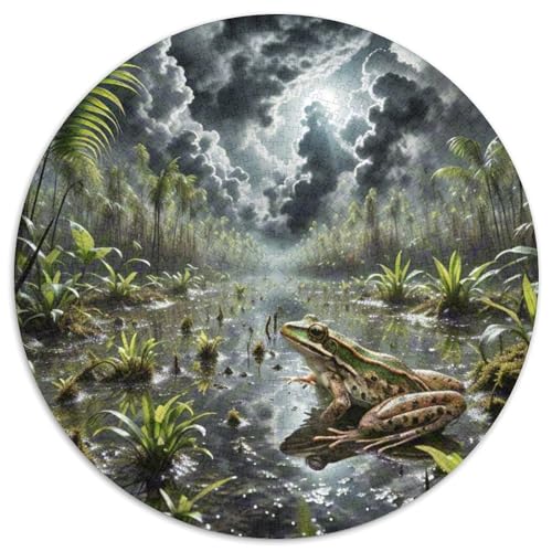 Nachtfrosch Kräuchen im Sumpf 1000 Teile Künstlerisches Jigsaw Puzzle Kunst Rundes Puzzle Schwieriges Großes Stressabbau-Spielzeug Geeignet 1000pcs (67.5x67.5cm) von QIAVXZIP