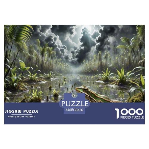 Nachtfrosch Kräuchen im Sumpf 1000 Teile Unmöglich Puzzles Tier, Familien, Teile Passen Perfekt Zusammen, Geschicklichkeitsspiel, Premium Quality, Stressabbau-Spielzeug 38x26cm/1000pcs von QIAVXZIP