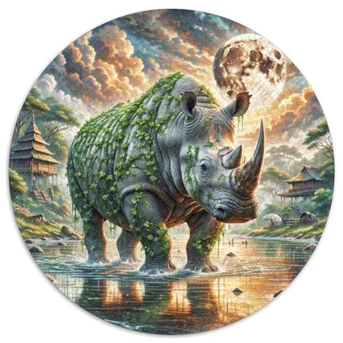 Nashörner tragen Reben 1000 PCS Puzzle Kunst Rundes Puzzle Schwieriges Großes Stressabbau-Spielzeug Geeignet 1000pcs (67.5x67.5cm) von QIAVXZIP