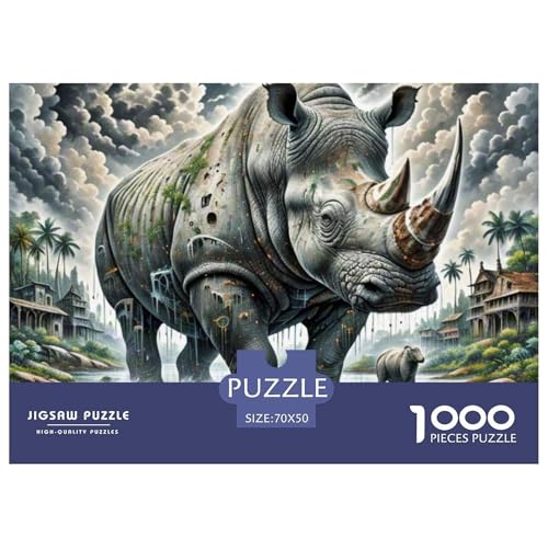 Nashörner tragen Reben 1000 Teile Klassische Puzzle Tier, Teile Passen Perfekt Zusammen, Geschicklichkeitsspiel, Perfekt Für Spieleabende, Pädagogisches 70x50cm/1000pcs von QIAVXZIP