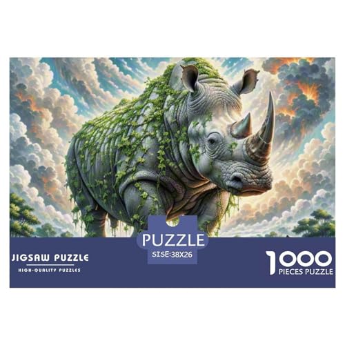 Nashörner tragen Reben 1000 Teile Schwieriges Großes Puzzle Tier, Familien, Teile Passen Perfekt Zusammen, Geschicklichkeitsspiel, Perfekt Für Spieleabende, Pädagogisches 38x26cm/10 von QIAVXZIP