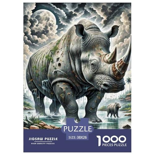 Nashörner tragen Reben 1000 Teile Schwieriges Großes Puzzle Tier, Familien, Teile Passen Perfekt Zusammen, Geschicklichkeitsspiel, Perfekt Für Spieleabende, Pädagogisches 38x26cm/10 von QIAVXZIP
