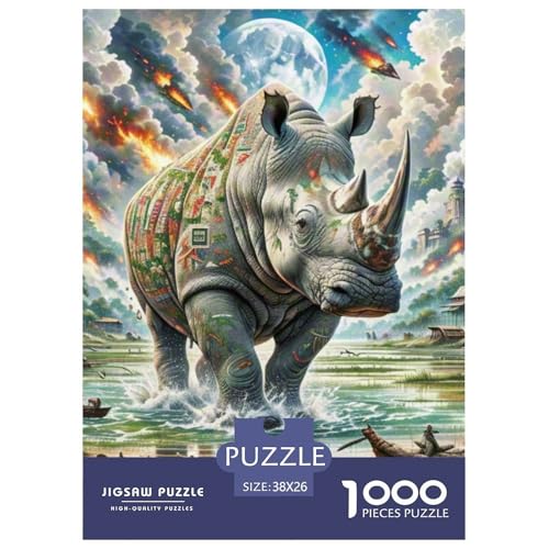 Nashörner tragen Reben 1000 Teile Schwieriges Großes Puzzle Tier, Familien, Teile Passen Perfekt Zusammen, Geschicklichkeitsspiel, Perfekt Für Spieleabende, Pädagogisches 38x26cm/10 von QIAVXZIP