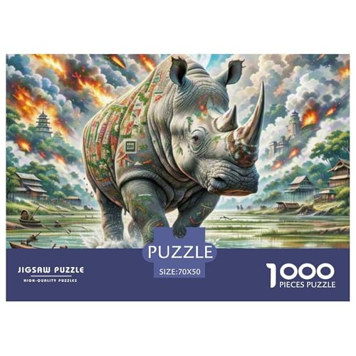 Nashörner tragen Reben 1000 Teile Schwieriges Großes Puzzle Tier, Familien, Teile Passen Perfekt Zusammen, Geschicklichkeitsspiel, Premium Quality, Stressabbau-Spielzeug 70x50cm/100 von QIAVXZIP