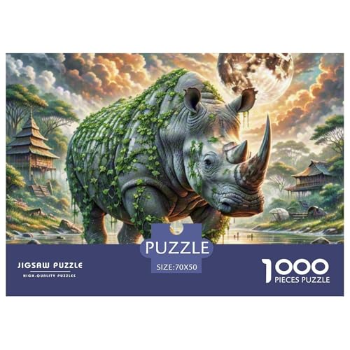 Nashörner tragen Reben 1000 Teile Schwieriges Großes Puzzle Tier, Teile Passen Perfekt Zusammen, Geschicklichkeitsspiel, Premium Quality, Pädagogisches 70x50cm/1000pcs von QIAVXZIP
