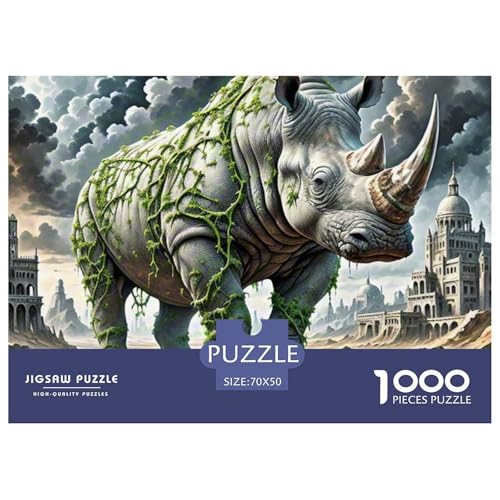 Nashörner tragen Reben 1000 Teile Schwieriges Großes Puzzle Tier, Teile Passen Perfekt Zusammen, Geschicklichkeitsspiel, Premium Quality, Stressabbau-Spielzeug 70x50cm/1000pc von QIAVXZIP