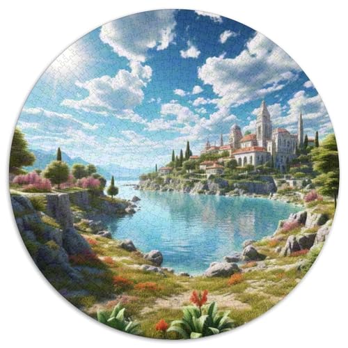 Nationalpark Plitvicer Seen 1000 PCS Puzzle Rundes Puzzle Schwieriges Großes Stressabbau-Spielzeug Für Erwachsene Kinder Kreativ 1000pcs (67.5x67.5cm) von QIAVXZIP