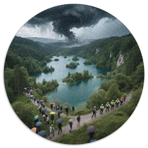 Nationalpark Plitvicer Seen 1000 Teile Künstlerisches Jigsaw Puzzle Circular Puzzles Schwieriges Großes Stressabbau-Spielzeug Geeignet 1000pcs (67.5x67.5cm) von QIAVXZIP