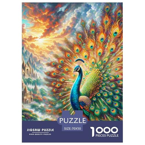 Pfauen Spreading Federn 1000 Teile Schwieriges Großes Puzzle Tier, Teile Passen Perfekt Zusammen, Geschicklichkeitsspiel, Perfekt Für Spieleabende, Pädagogisches 70x50cm/1000pcs von QIAVXZIP