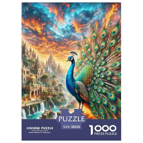 Pfauen Spreading Federn 1000 Teile Unmöglich Puzzles Tier, Teile Passen Perfekt Zusammen, Geschicklichkeitsspiel, Perfekt Für Spieleabende, Stressabbau-Spielzeug 38x26cm/100 von QIAVXZIP