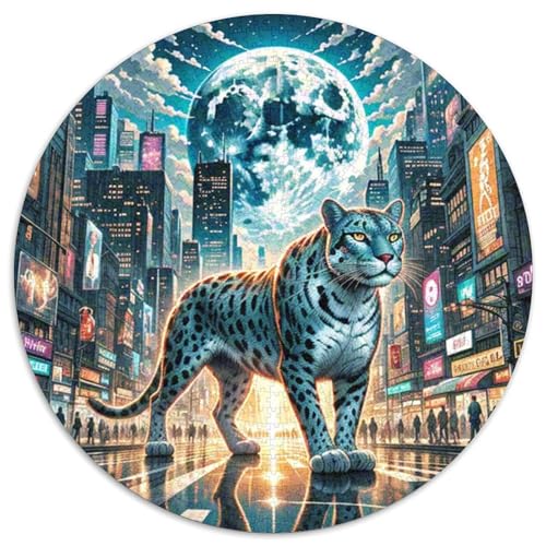 Schatten Leopard Beißen Licht 1000 Teile Künstlerisches Jigsaw Puzzle Tier Kreisförmige EinzigKunst ige Puzzle Schwieriges Großes Stressabbau-Spielzeug Für Erwachsene Und Kinder 1000 von QIAVXZIP