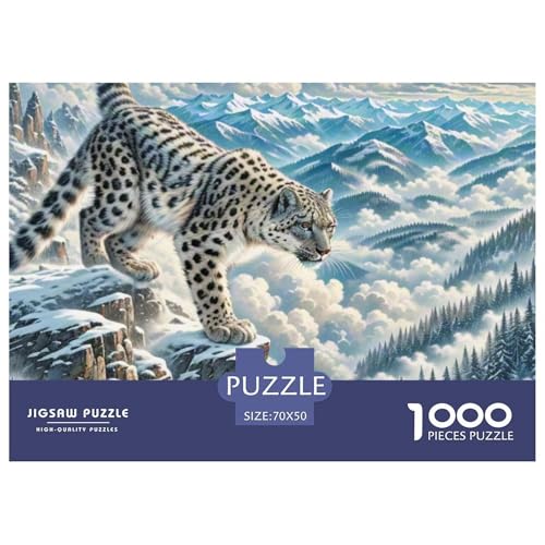 Schneeleopard auf Cliff 1000 Teile Unmöglich Puzzles Tier Und Kinder, Teile Passen Perfekt Zusammen, Geschicklichkeitsspiel, Perfekt Für Spieleabende, Stressabbau-Spielzeug 70x von QIAVXZIP