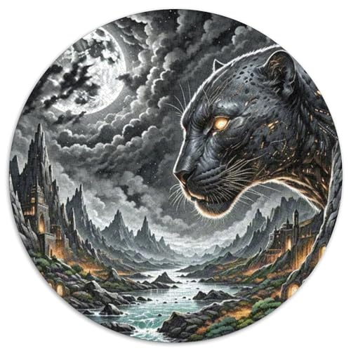 Schwarze Panther Stalking Nacht 1000 Teile Puzzle Kunst Rundes Puzzle Schwieriges Großes Stressabbau-Spielzeug Für Erwachsene Kinder Kreativ 1000pcs (67.5x67.5cm) von QIAVXZIP