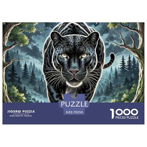 Schwarze Panther Stalking Nacht 1000 Teile Schwieriges Großes Puzzle Tier, Familien, Teile Passen Perfekt Zusammen, Geschicklichkeitsspiel, Premium Quality, Pädagogisches 70x50cm/1000pcs von QIAVXZIP