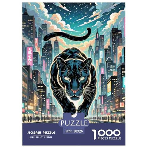 Schwarze Panther Stalking Nacht 1000 Teile Schwieriges Großes Puzzle Tier, Teile Passen Perfekt Zusammen, Geschicklichkeitsspiel, Perfekt Für Spieleabende, Pädagogisches 38x26cm/1000pcs von QIAVXZIP