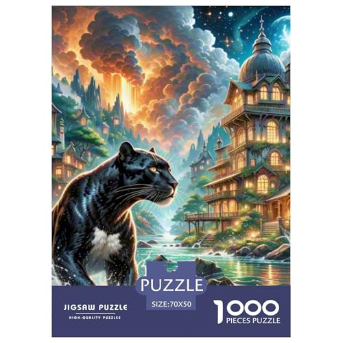 Schwarze Panther Stalking Nacht 1000 Teile Schwieriges Großes Puzzle Tier, Teile Passen Perfekt Zusammen, Geschicklichkeitsspiel, Perfekt Für Spieleabende, Pädagogisches 70x50cm/1 von QIAVXZIP