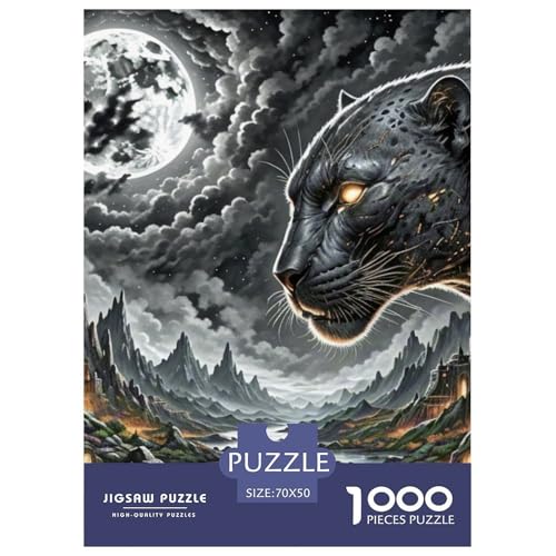 Schwarze Panther Stalking Nacht 1000 Teile Unmöglich Puzzles Tier, Familien, Teile Passen Perfekt Zusammen, Geschicklichkeitsspiel, Premium Quality, Pädagogisches 70x50cm/1000pcs von QIAVXZIP