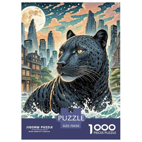 Schwarze Panther Stalking Nacht 1000 Teile Unmöglich Puzzles Tier, Teile Passen Perfekt Zusammen, Geschicklichkeitsspiel, Perfekt Für Spieleabende, Stressabbau-Spielzeug 70x50cm/1000pcs von QIAVXZIP
