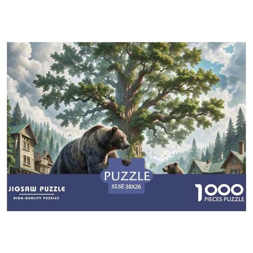 Schwarzer Bär Schütteln Baum 1000 Teile Anspruchsvolles Puzzle Tier Und Kinder, Teile Passen Perfekt Zusammen, Geschicklichkeitsspiel, Premium Quality, Stressabbau-Spielzeug 38x26cm/1000pc von QIAVXZIP