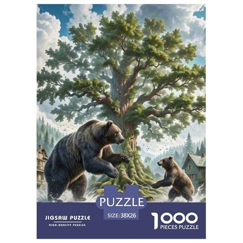 Schwarzer Bär Schütteln Baum 1000 Teile Klassische Puzzle Tier Und Kinder, Teile Passen Perfekt Zusammen, Geschicklichkeitsspiel, Perfekt Für Spieleabende, Stressabbau-Spielzeug 38x26cm/10 von QIAVXZIP