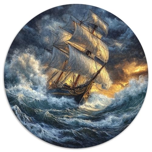Segelboot 1000 PCS Künstlerisches Jigsaw Puzzle Rundes Puzzle Schwieriges Großes Stressabbau-Spielzeug Für Erwachsene Und Kinder 1000pcs (67.5x67.5cm) von QIAVXZIP